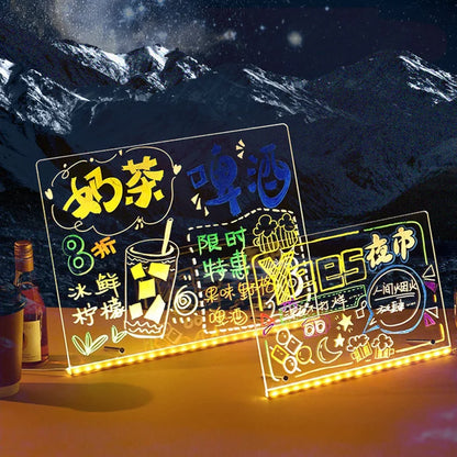 Light Up Acrylic Message Board Rewritable DIY Children's Glowing Drawing Board Message Lamp With 7 Colorful Pens