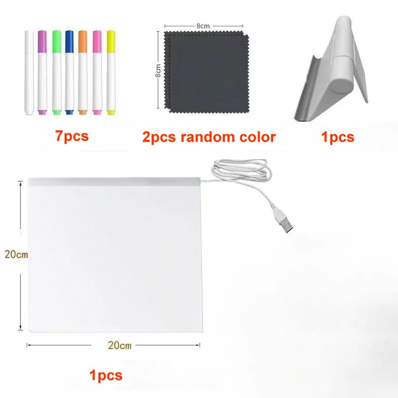 Light Up Acrylic Message Board Rewritable DIY Children's Glowing Drawing Board Message Lamp With 7 Colorful Pens